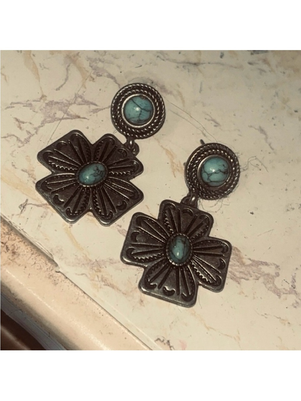 Turquoise Stone Western Drop Earrings